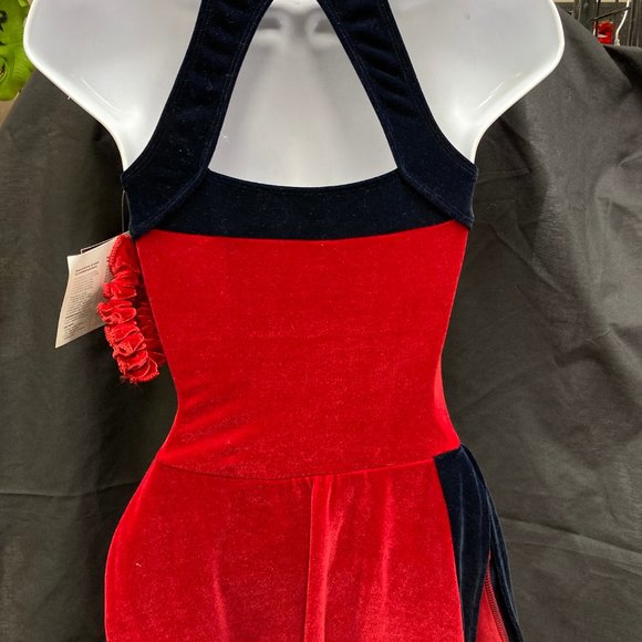 GK Deep Red & Black Adult Small Halter Velvet Figure Ice Skating Dress SK732 - Picture 3 of 8